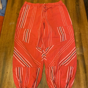 Urban Outfitters Pants XL Red Orange with Stripes Tie Waist and Ankles
